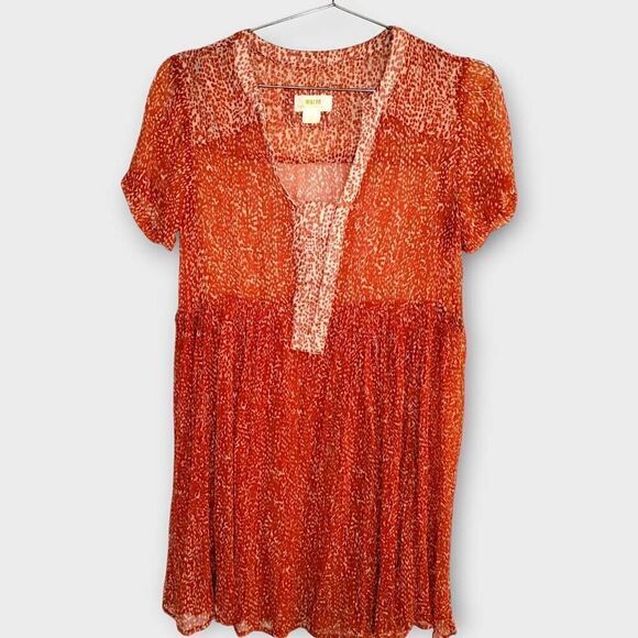 MAEVE Womens Dress Sz XS Semi Sheer‎ Orange Short Sleeve Beachy Swiftie Adrian - Picture 8 of 11